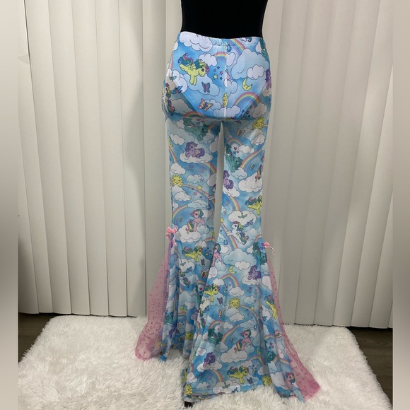 💔SOLD💔 DOLLS KILL x MY LITTLE PONY Chaser Stretch Mesh Flare Pants High Waist - Picture 3 of 14